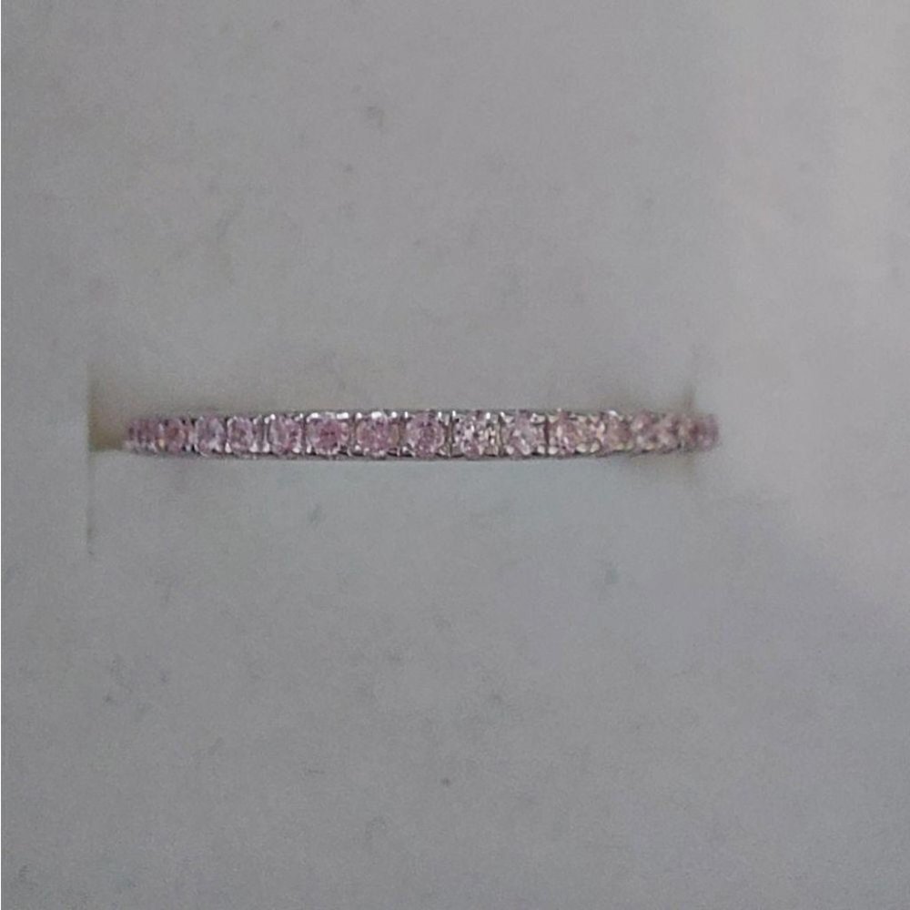 925 Sterling Silver Pink Wedding Band Ring - Picture 5 of 6